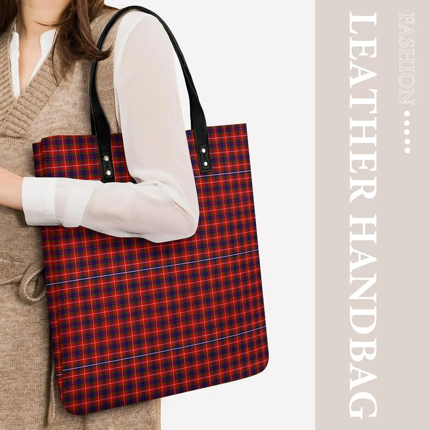 Clan Rutherford Tartan Fashionable All Printed Leather Handbag Unisex