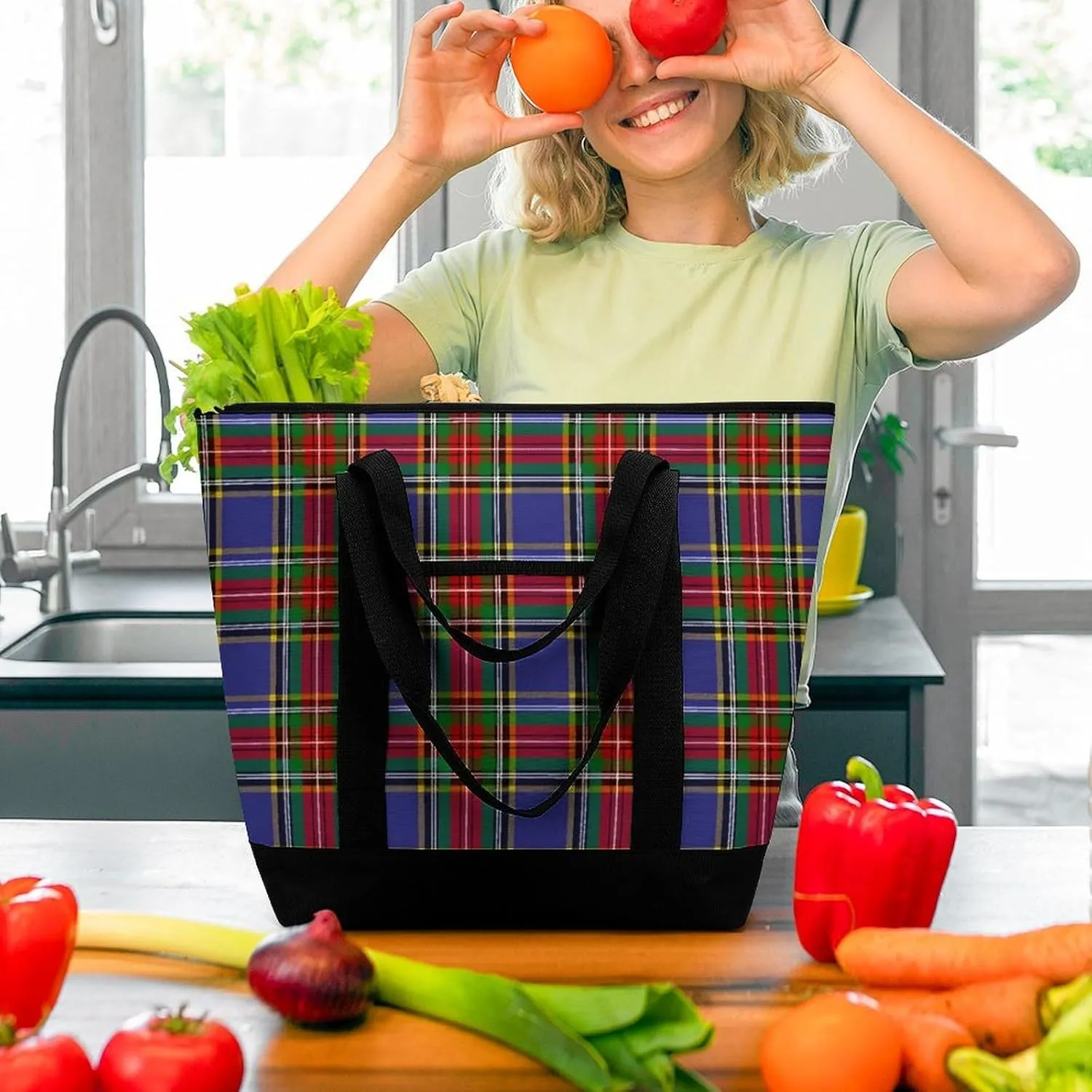 Clan Tartan Blue And Green Fashionable Large Capacity Insulated Shopping Bag