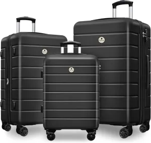 Classic 3-Piece Luggage Set with TSA Lock, PC ABS Durable Lightweight Suitcase with Spinner Wheels, Hardshell Expandable Carry-On Luggage for Business Family Travel, 20/24/28 inch, Black
