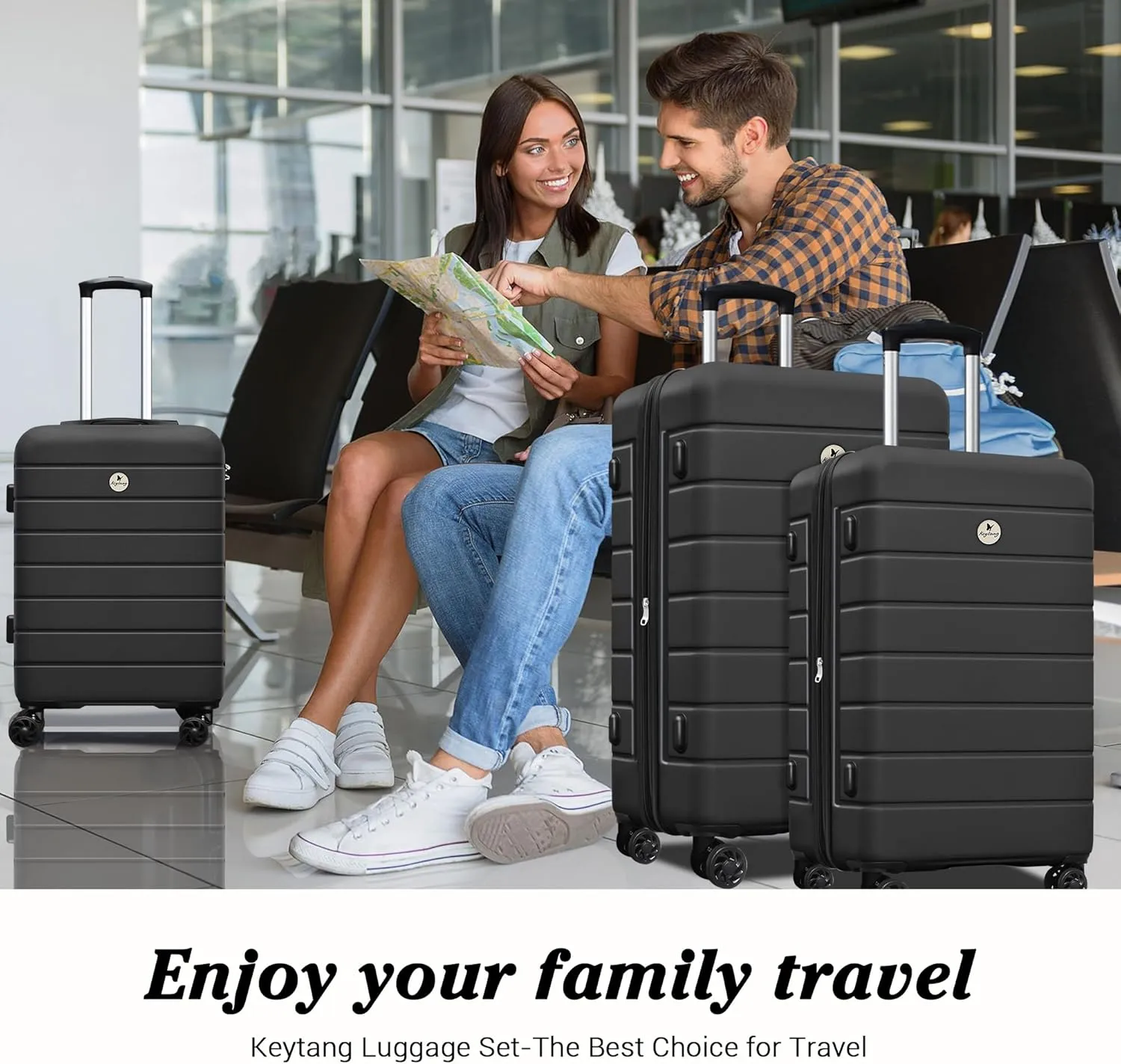 Classic 3-Piece Luggage Set with TSA Lock, PC ABS Durable Lightweight Suitcase with Spinner Wheels, Hardshell Expandable Carry-On Luggage for Business Family Travel, 20/24/28 inch, Black