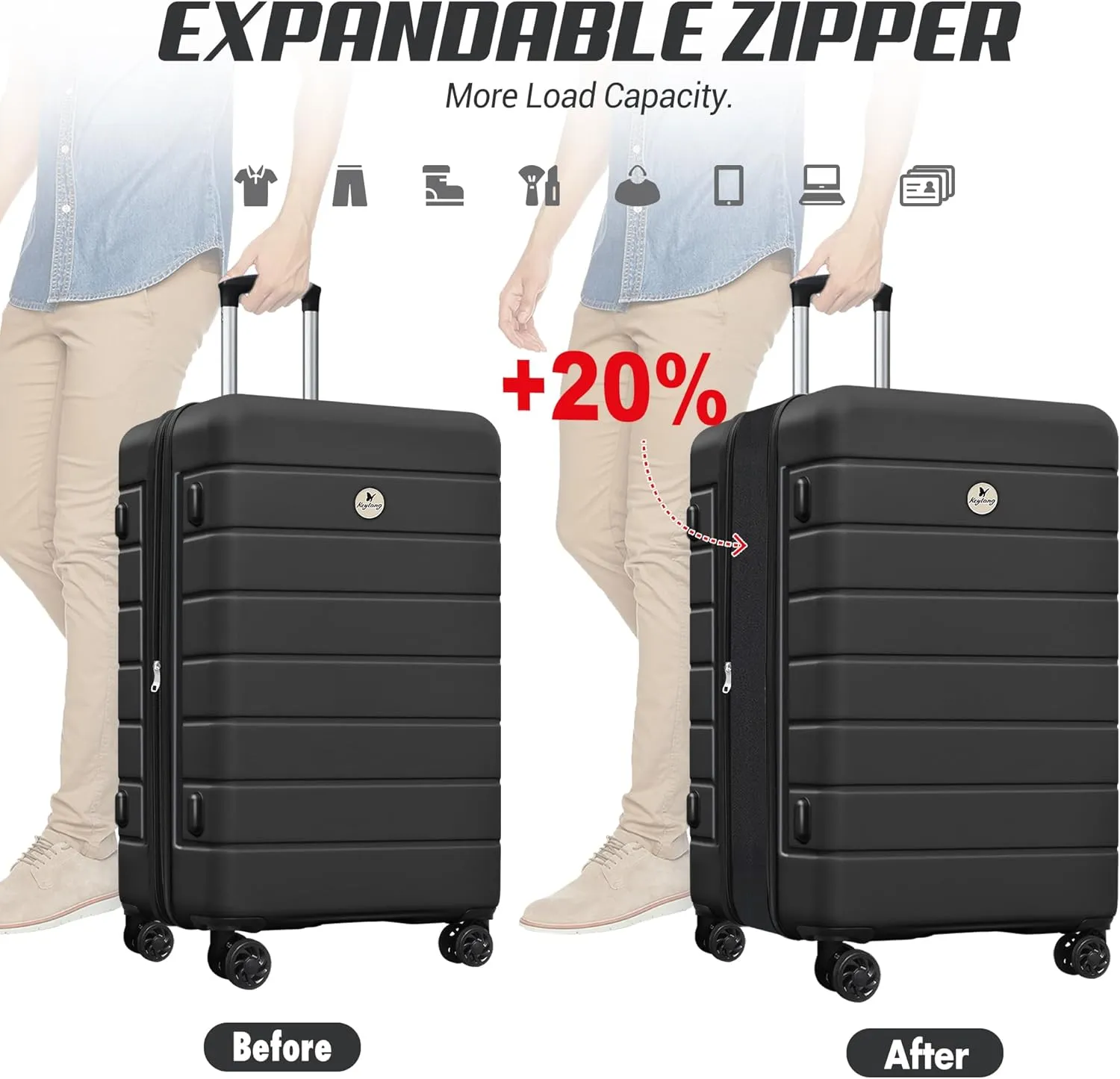 Classic 3-Piece Luggage Set with TSA Lock, PC ABS Durable Lightweight Suitcase with Spinner Wheels, Hardshell Expandable Carry-On Luggage for Business Family Travel, 20/24/28 inch, Black