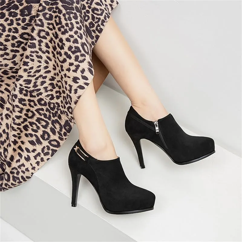 ClassicSter Womens High Heels Pumps Platform Ankle Boots Stiletto Heel Pointed Toe Zip Booties Shoes
