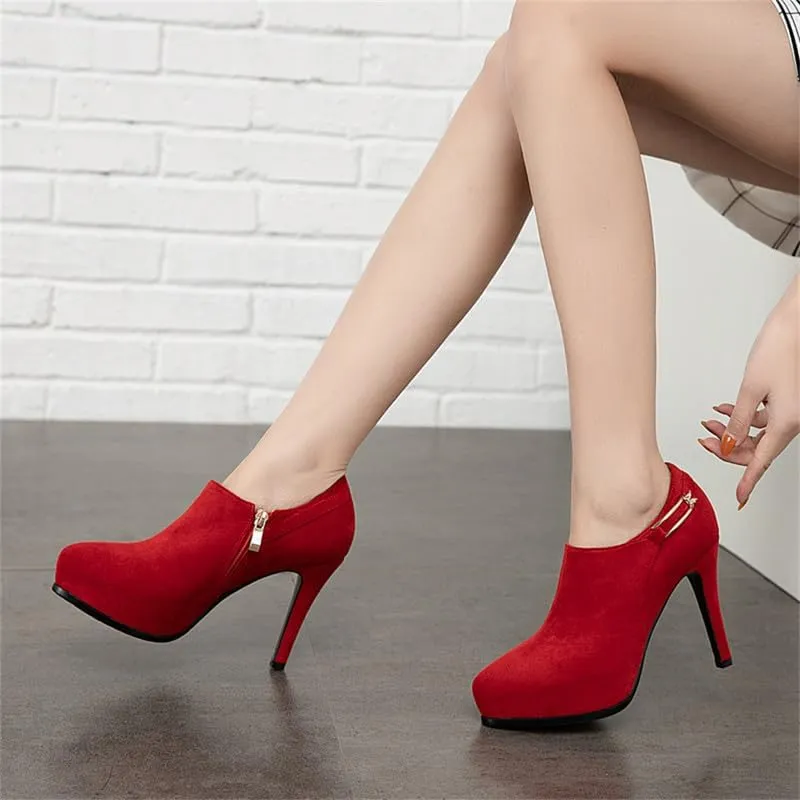 ClassicSter Womens High Heels Pumps Platform Ankle Boots Stiletto Heel Pointed Toe Zip Booties Shoes
