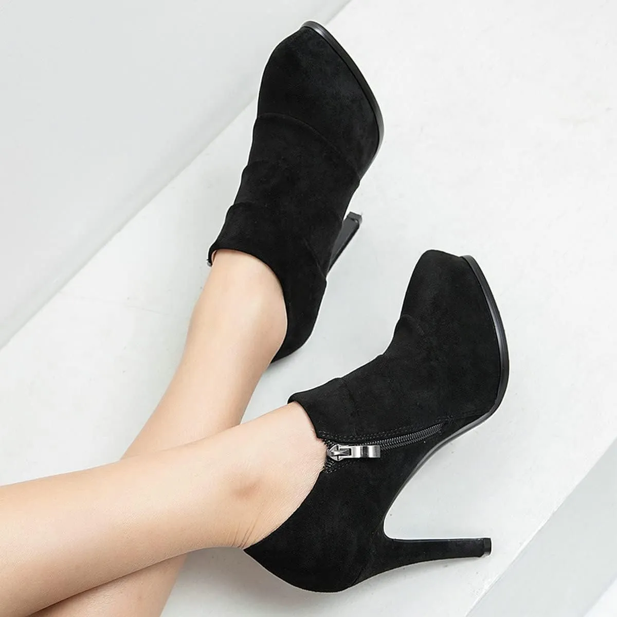 ClassicSter Womens High Heels Pumps Platform Ankle Boots Stiletto Heel Pointed Toe Zip Booties Shoes