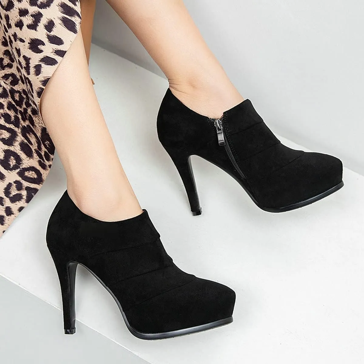ClassicSter Womens High Heels Pumps Platform Ankle Boots Stiletto Heel Pointed Toe Zip Booties Shoes