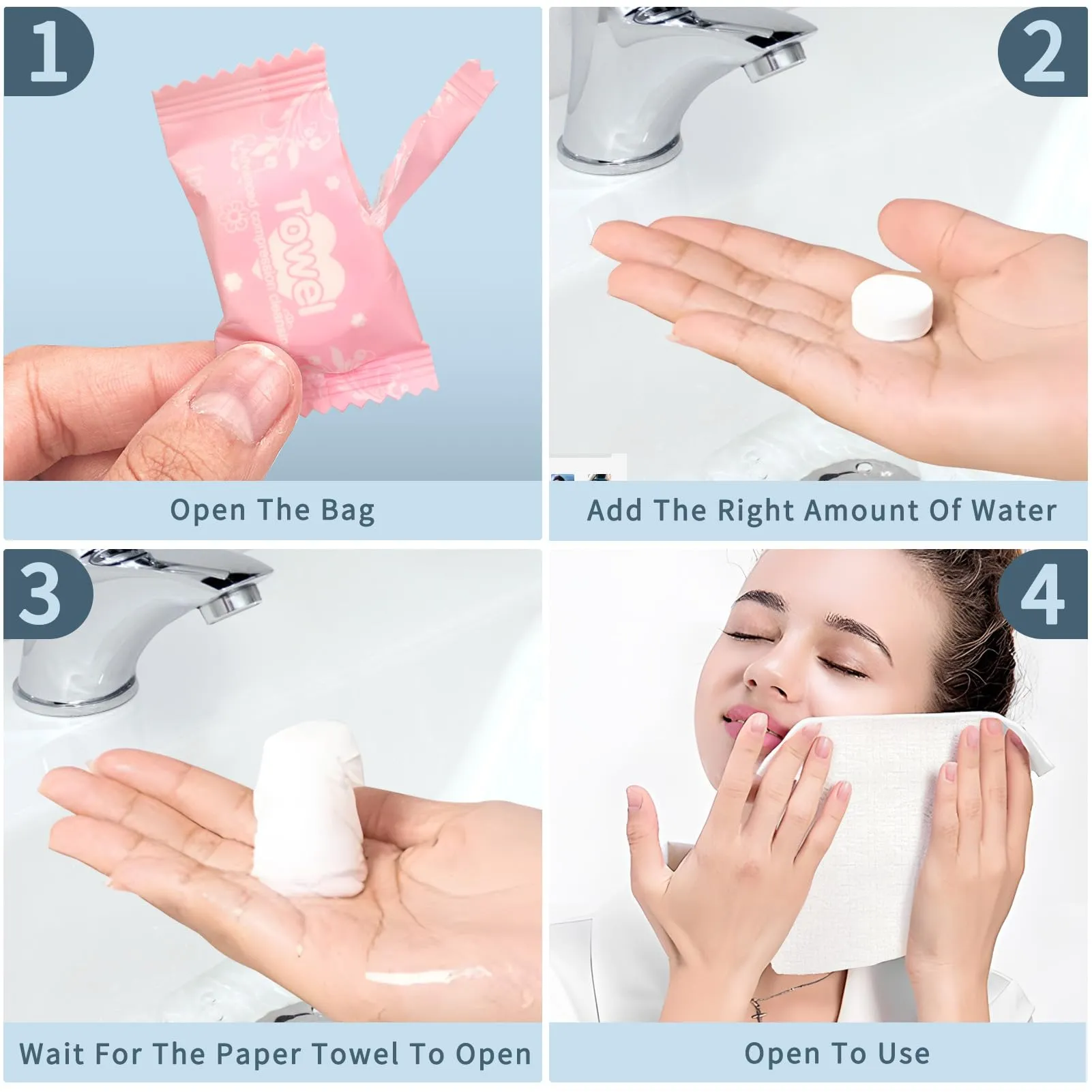 Classycoo Compressed Towel 100 PCS Mini Tablets Disposable Portable Face Towel Cotton Coin Tissue for Travel, Camping, Hiking, Sport,Beauty Salon,Home Hand Wipes&Other Outdoor Activities (Rose Pink)