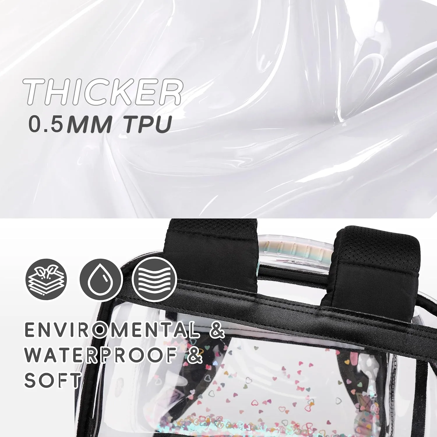 Clear Backpack for Girls Women Transparent Kids Elementary College School Bag Travel Laptop Backpacks Large Bookbags (Black)