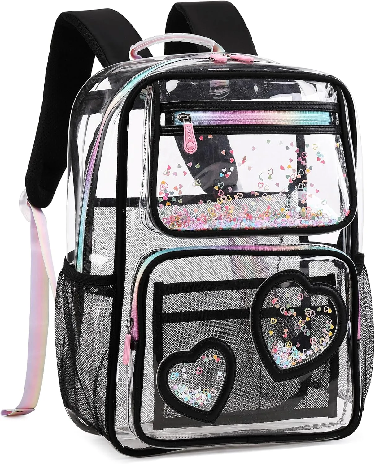 Clear Backpack for Girls Women Transparent Kids Elementary College School Bag Travel Laptop Backpacks Large Bookbags (Black)