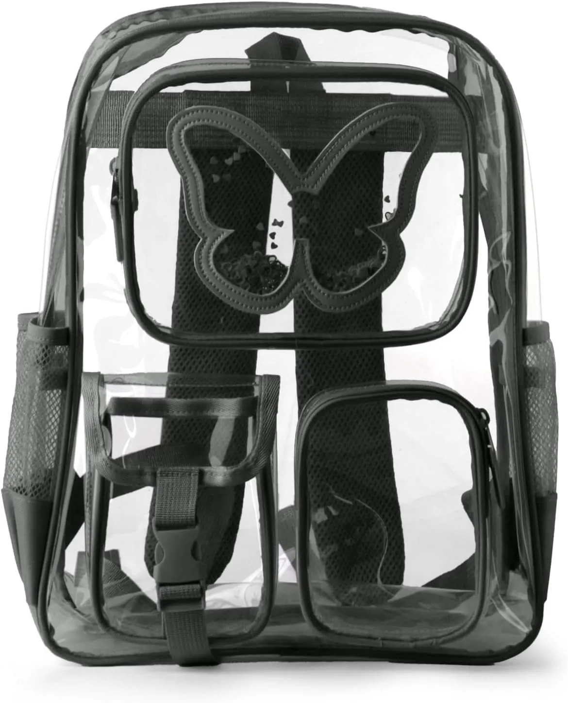 Clear Backpack Heavy Duty Transparent Bookbag Teen Girlish Cute Bag Large Capacity See Through Backpacks Stadium Approved Daypack for Middle School College Sport/Travel, Black Butterfly
