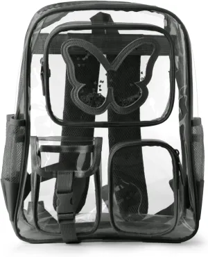 Clear Backpack Heavy Duty Transparent Bookbag Teen Girlish Cute Bag Large Capacity See Through Backpacks Stadium Approved Daypack for Middle School College Sport/Travel, Black Butterfly