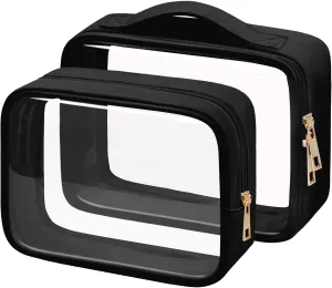 Clear Makeup Bag TSA Approved Toiletry Bag Waterproof Cosmetic Bag for Women Black 2Pcs