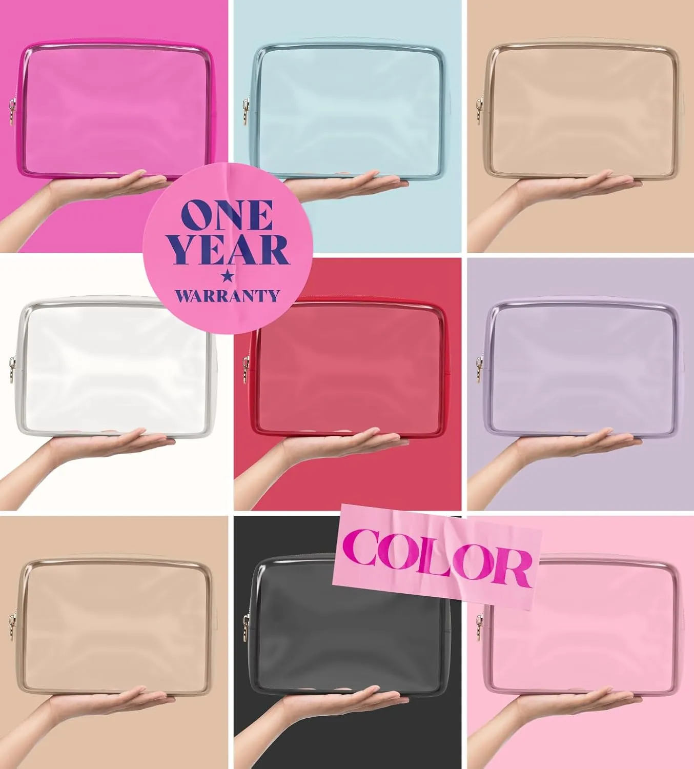 Clear Makeup Bag Zipper Pouch, Transparent Cosmetic Case Organizer, TSA Approved Travel Toiletry Case, Travel Accessories Essentials Makeup Tote for Women, Large Cute Make up Bag for Purse - Sand