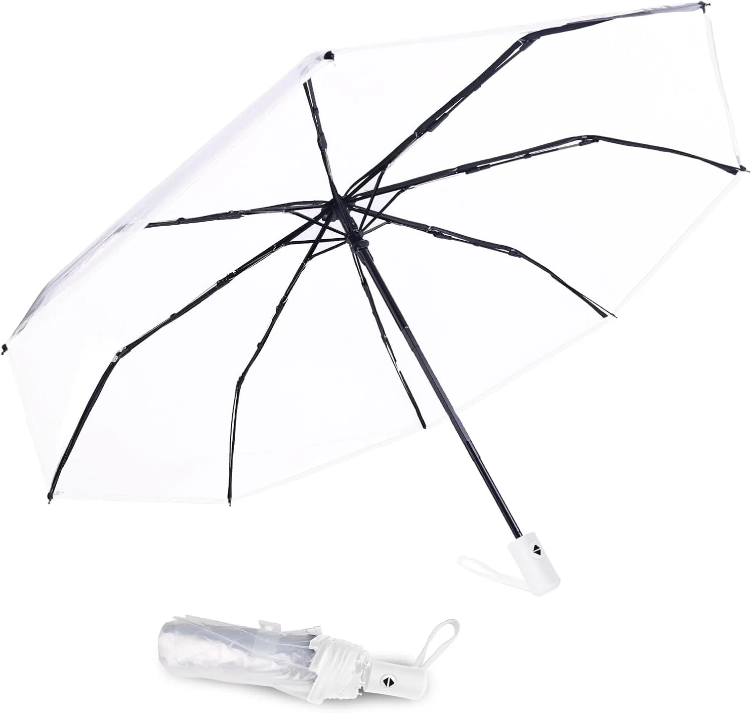 Clear Umbrella-Automatic Open Foldable, Clear Visibility,Waterproof,Strong Compact Windproof Umbrella for Golf,Backpack and Travel, and On-the-Go
