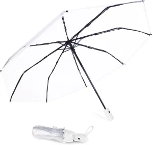 Clear Umbrella-Automatic Open Foldable, Clear Visibility,Waterproof,Strong Compact Windproof Umbrella for Golf,Backpack and Travel, and On-the-Go