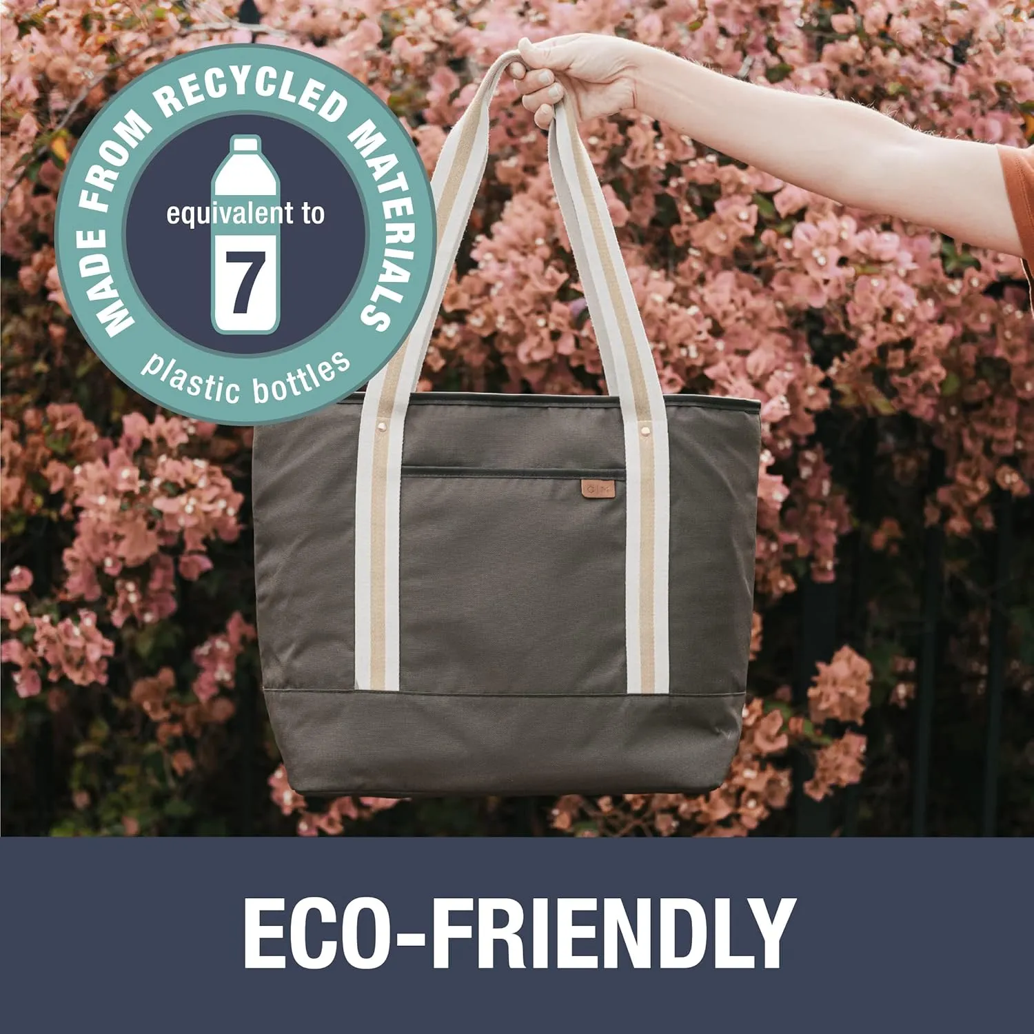CleverMade Premium Malibu Tote Bag with Laptop Compartment; Stylish Purse for Work, Beach, and Travel; Made From Recycled Materials, Navy, Large