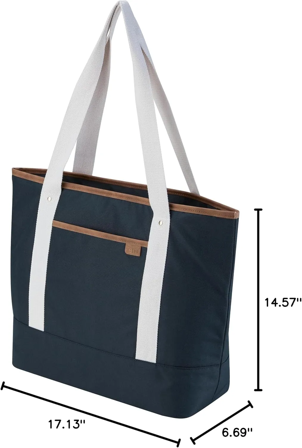 CleverMade Premium Malibu Tote Bag with Laptop Compartment; Stylish Purse for Work, Beach, and Travel; Made From Recycled Materials, Navy, Large