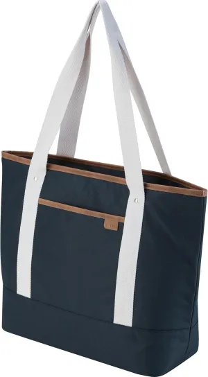CleverMade Premium Malibu Tote Bag with Laptop Compartment; Stylish Purse for Work, Beach, and Travel; Made From Recycled Materials, Navy, Large