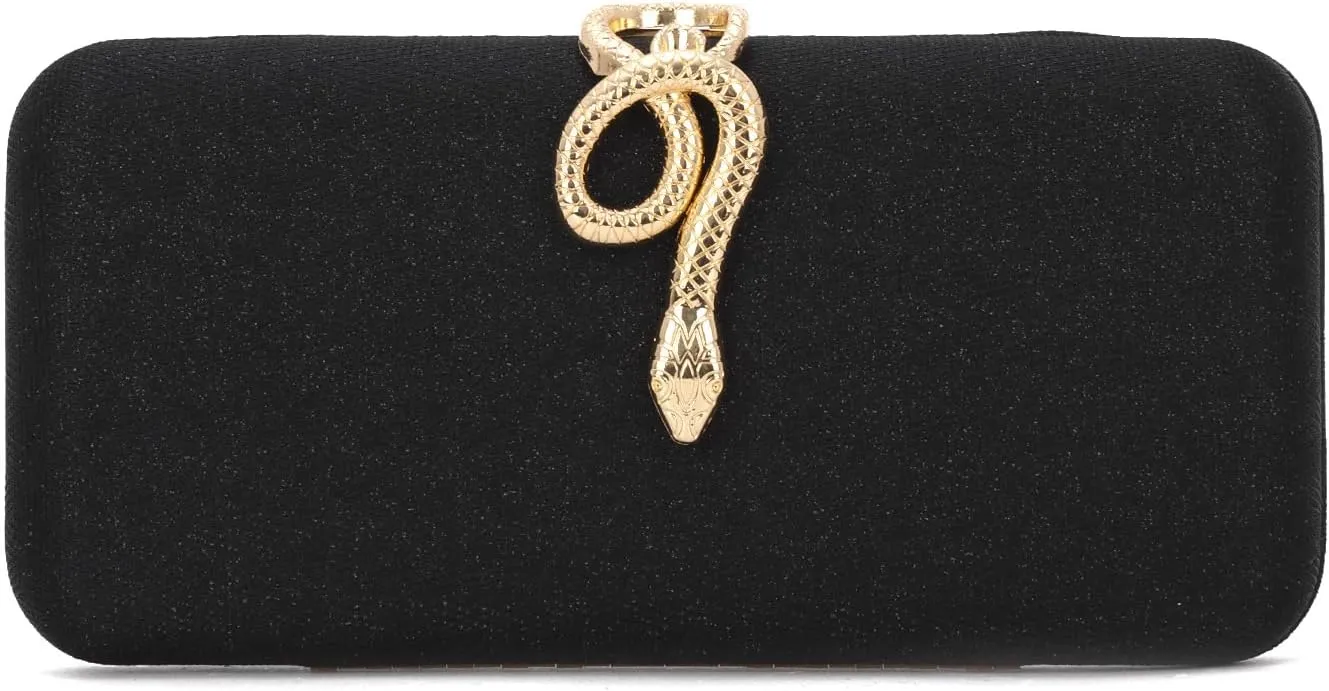 Clutch Purses for Women Formal Snake Buckle Sparkly Evening Bag with Chain, Crossbody Bags for Wedding Party