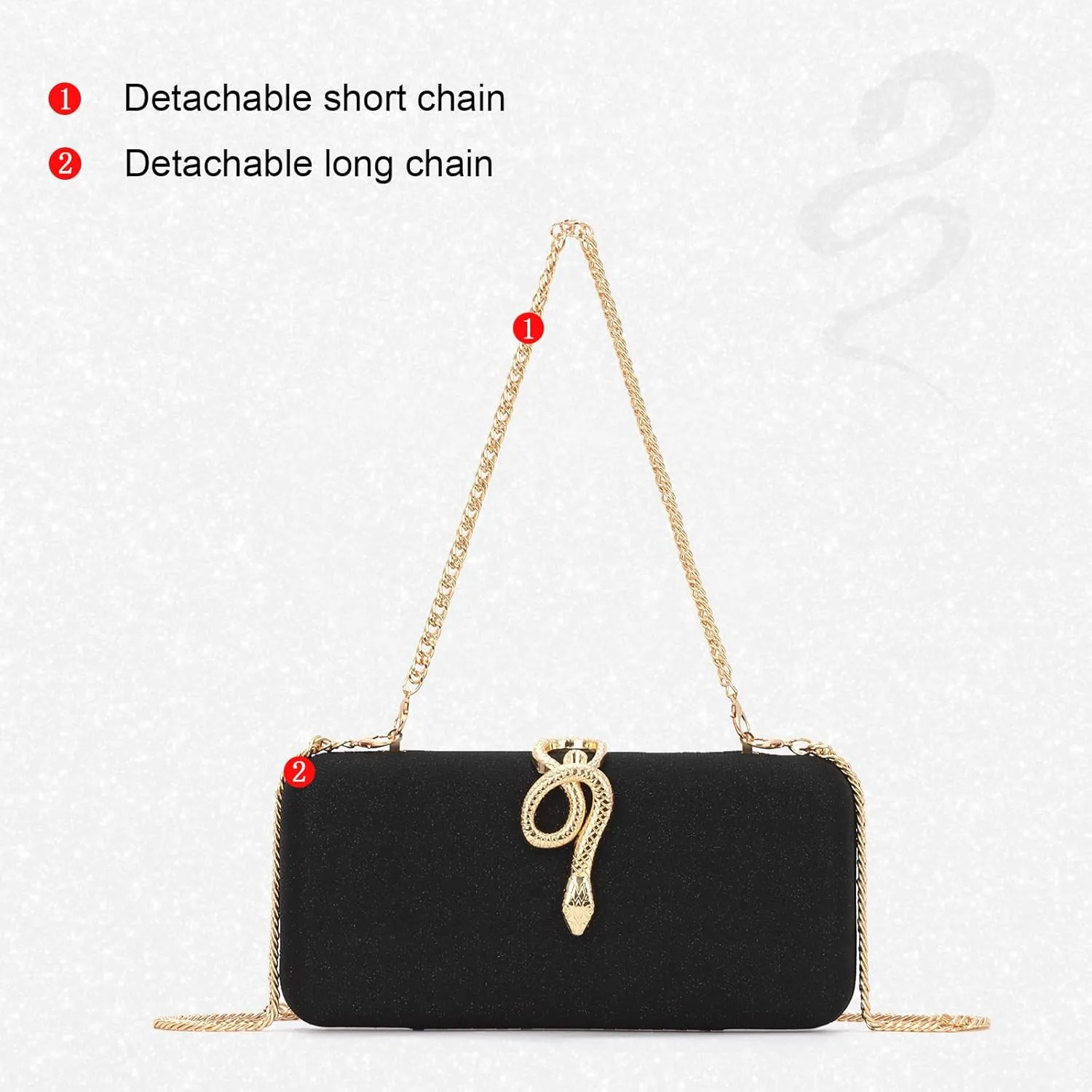 Clutch Purses for Women Formal Snake Buckle Sparkly Evening Bag with Chain, Crossbody Bags for Wedding Party