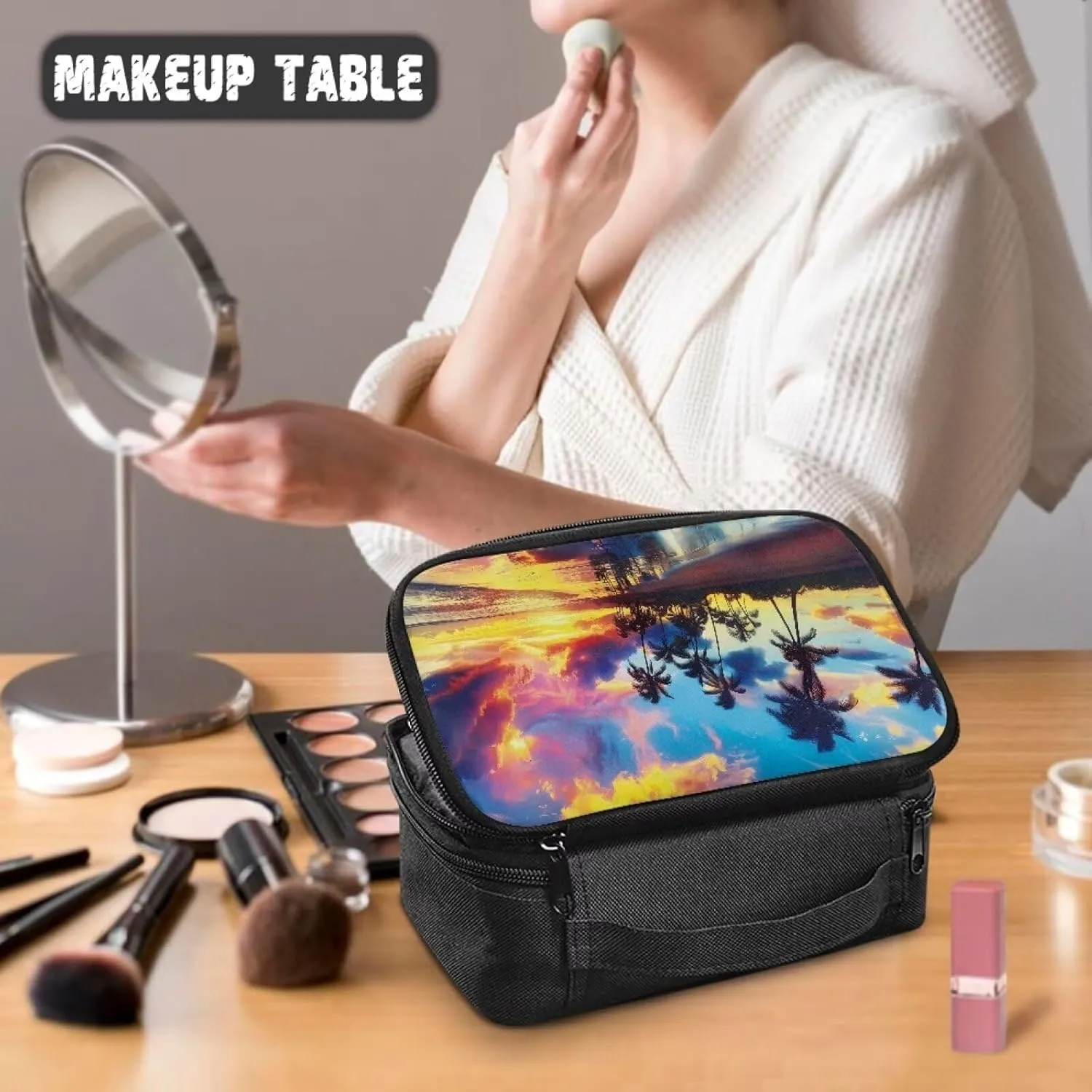 Coconut Tree Make Up Case Bag for Women Portable Toiletry Bag Seaside Landscape Cosmetic Bags for Teens Casual Cosmetic Storage Bag with Handle for Women Travel Accessories