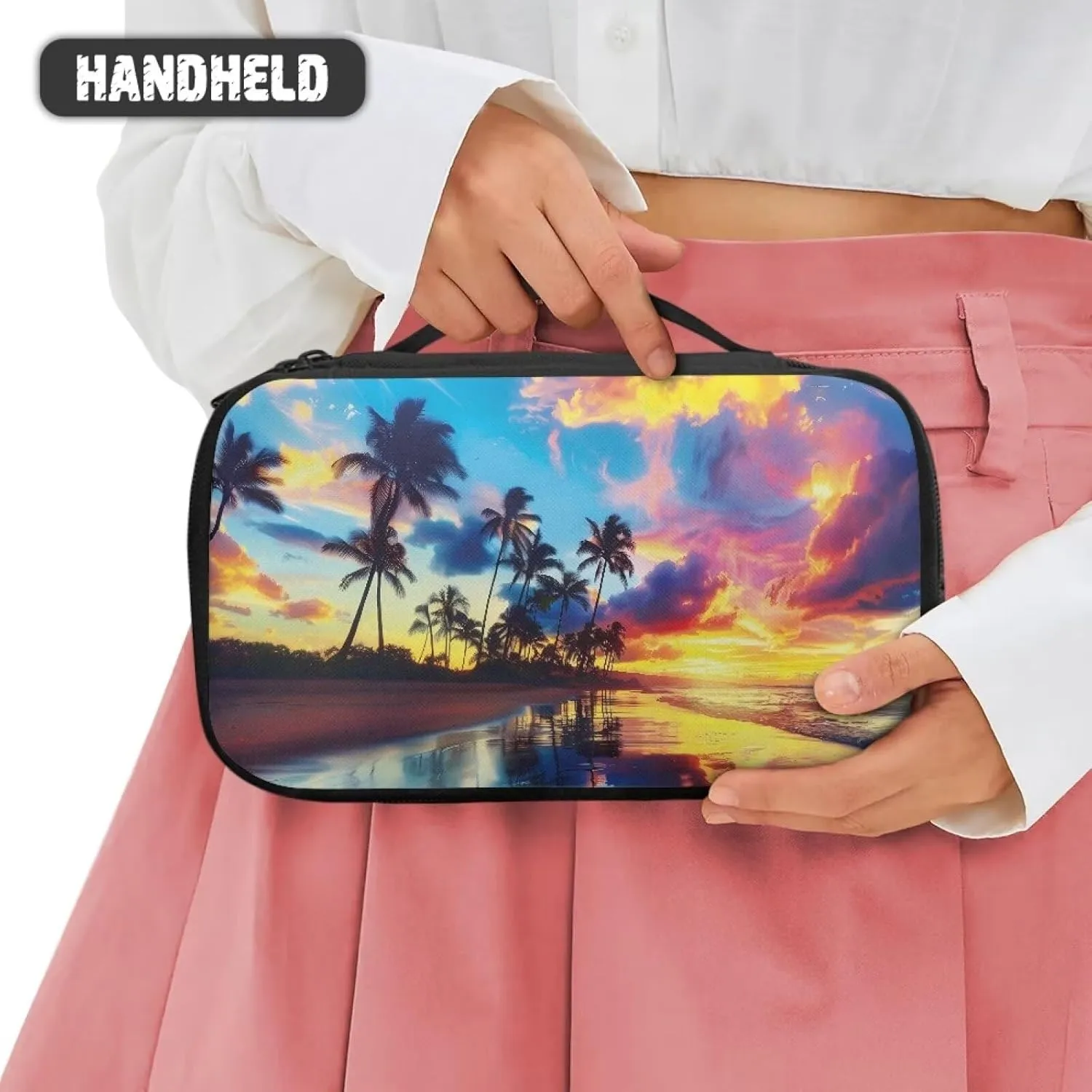 Coconut Tree Make Up Case Bag for Women Portable Toiletry Bag Seaside Landscape Cosmetic Bags for Teens Casual Cosmetic Storage Bag with Handle for Women Travel Accessories