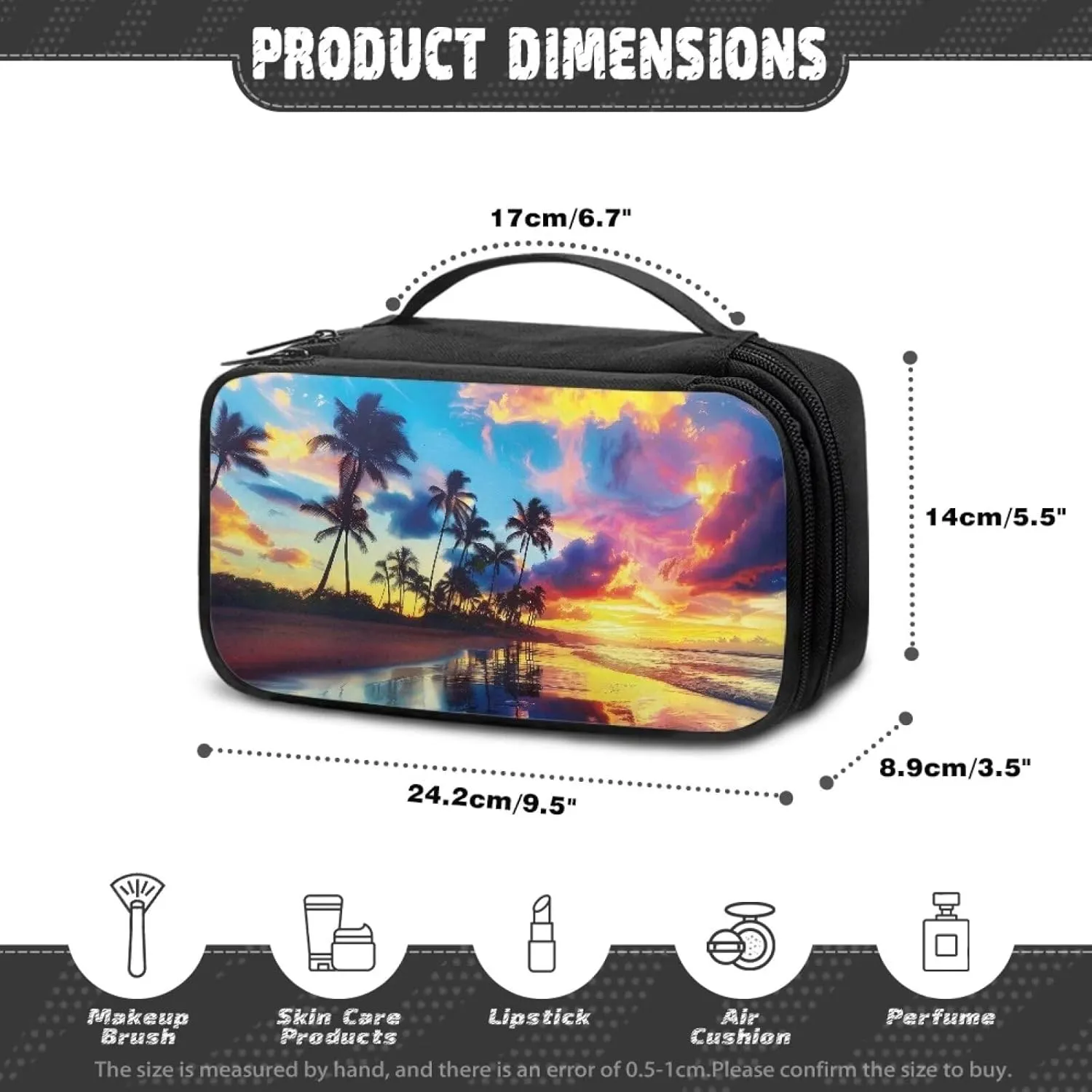 Coconut Tree Make Up Case Bag for Women Portable Toiletry Bag Seaside Landscape Cosmetic Bags for Teens Casual Cosmetic Storage Bag with Handle for Women Travel Accessories