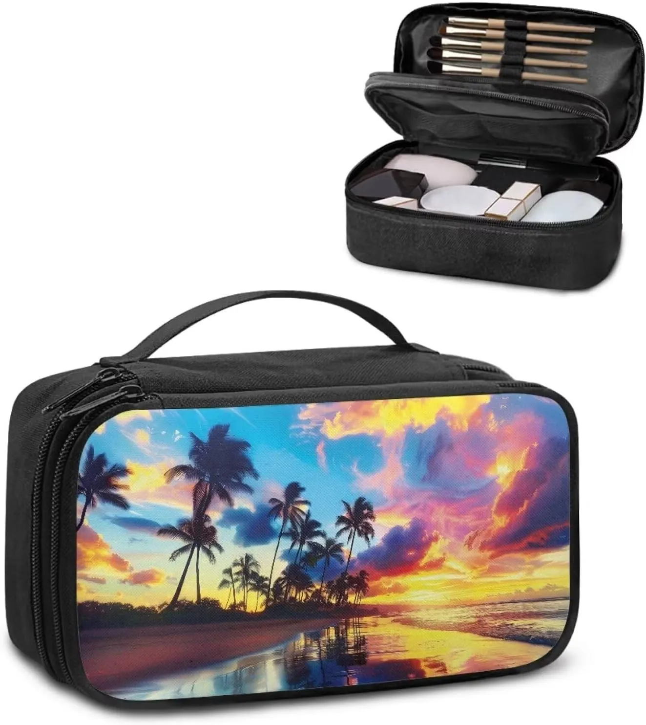 Coconut Tree Make Up Case Bag for Women Portable Toiletry Bag Seaside Landscape Cosmetic Bags for Teens Casual Cosmetic Storage Bag with Handle for Women Travel Accessories