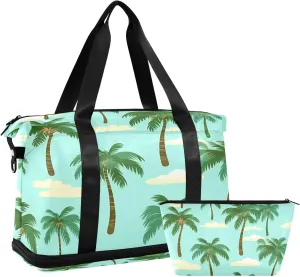 Coconut Tree Travel Duffel Bag Waterproof Gym Sport Tote Bag Carry On Weekender Bag with Compartment