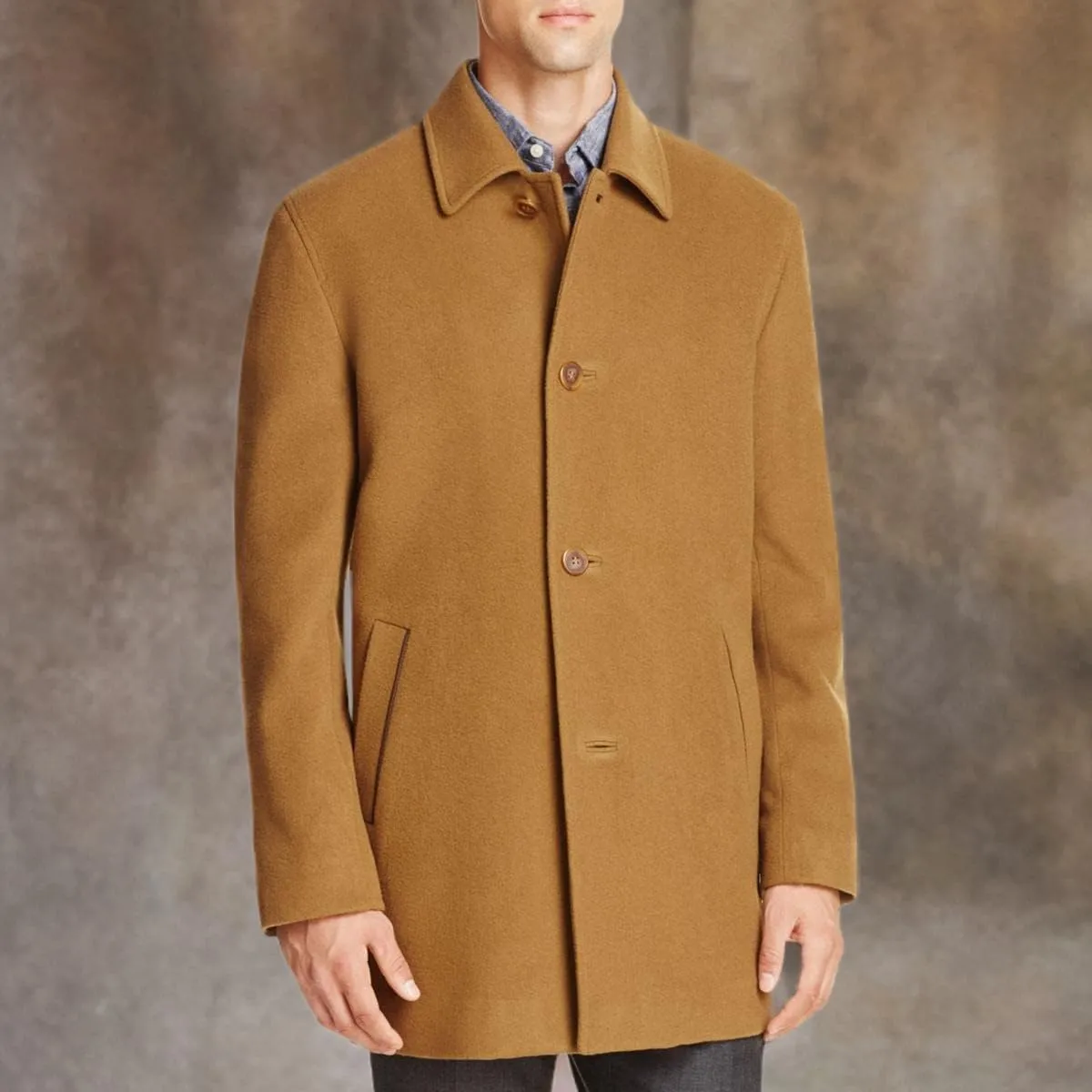Cole Haan Men's Cashmere Blend Single Breasted Classic Coat With Shirt Collar