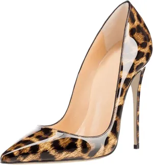 COLETER Women's Sexy Pointed Toe High Heels,4.72 inch/12cm Patent Leather Pumps,Wedding Dress Shoes,Cute Evening Stilettos
