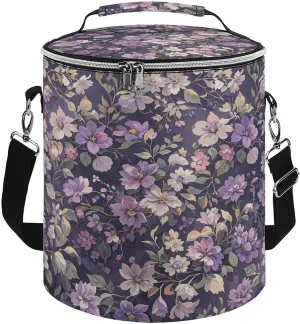 Collapsible Insulated Cooler Bag Purple Vine Vignette Print Leakproof Soft Cooler Bag Round Casserole Carrier for Hot & Cold Food