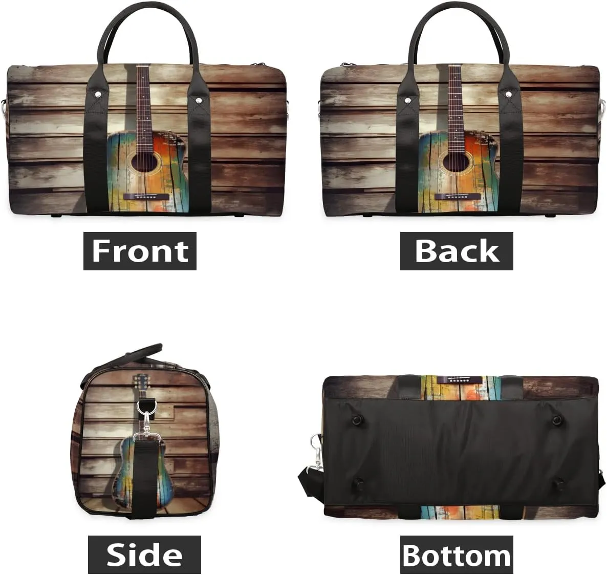 Color Guitar Print Travel Duffel Bag for Women Men Waterproof Foldable Overnight Weekender Bag Large Capacity Sports Gym Bag