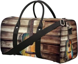 Color Guitar Print Travel Duffel Bag for Women Men Waterproof Foldable Overnight Weekender Bag Large Capacity Sports Gym Bag