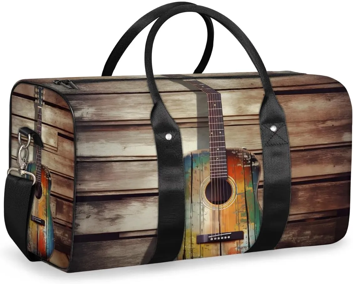 Color Guitar Print Travel Duffel Bag for Women Men Waterproof Foldable Overnight Weekender Bag Large Capacity Sports Gym Bag