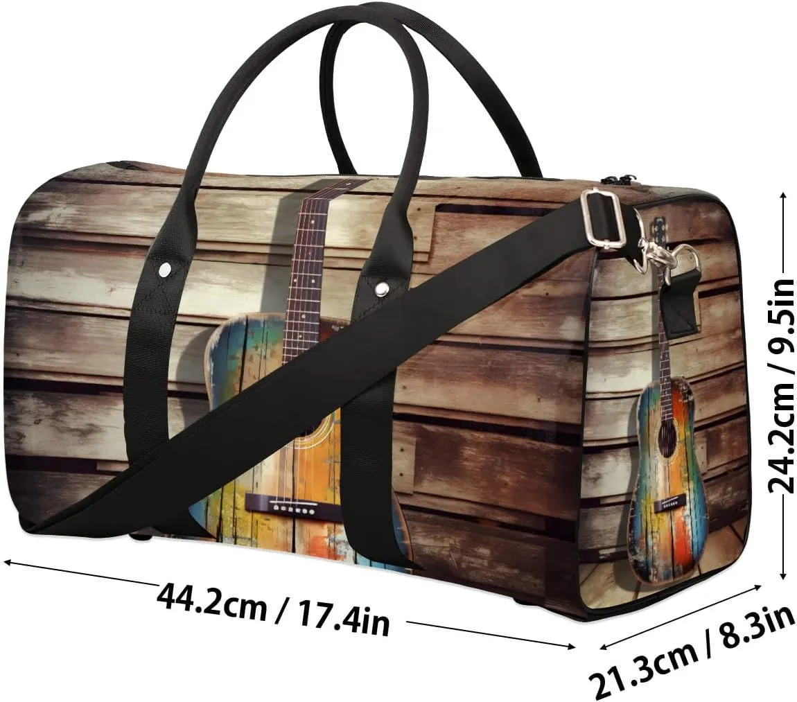 Color Guitar Print Travel Duffel Bag for Women Men Waterproof Foldable Overnight Weekender Bag Large Capacity Sports Gym Bag