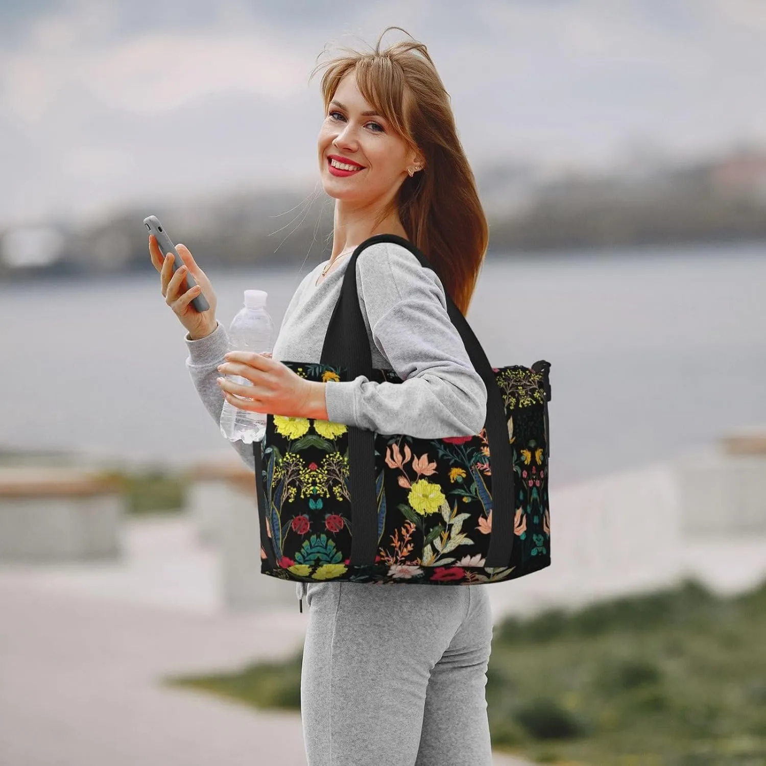 Colorful Boho Floral Hand Travel Bag For Men Women,Stylish Handheld Crossbody Travel Bag For Business Leisure Trave