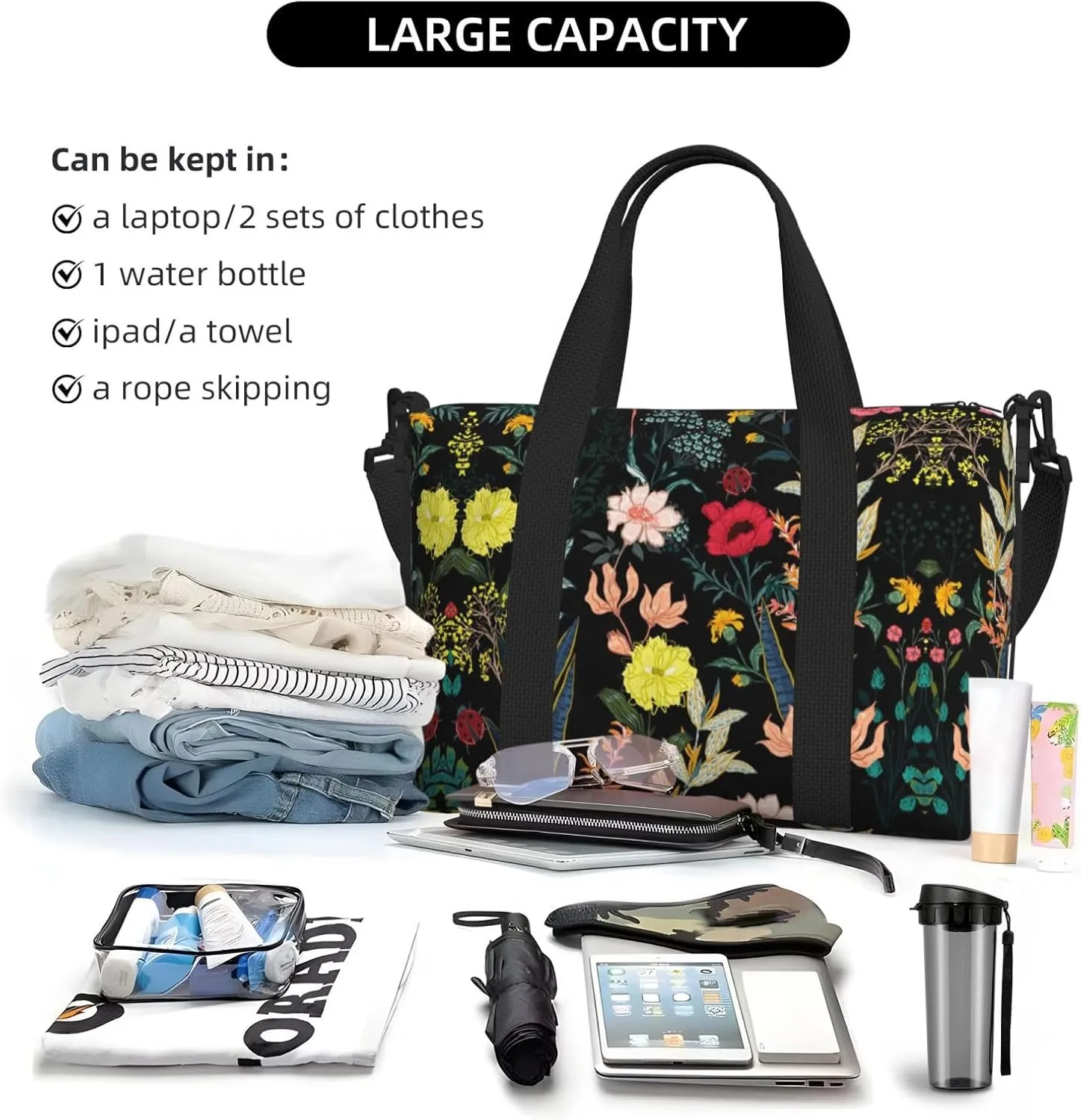 Colorful Boho Floral Hand Travel Bag For Men Women,Stylish Handheld Crossbody Travel Bag For Business Leisure Trave