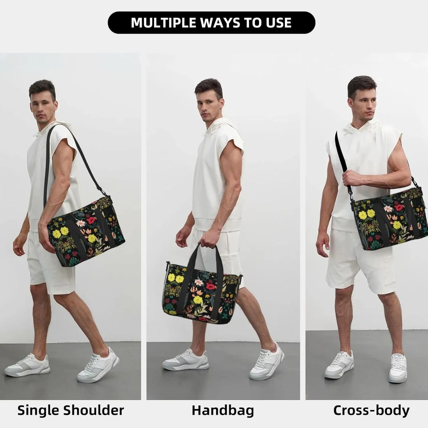 Colorful Boho Floral Hand Travel Bag For Men Women,Stylish Handheld Crossbody Travel Bag For Business Leisure Trave