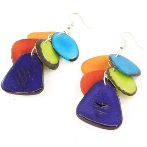 Colorful Dangle Earrings made of Eco Tagua Nut, Handmade Artisan Funky Jewelry for Women