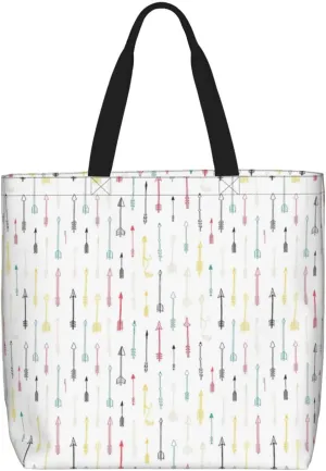Colorful Hand Drawn Art with Boho Style Arrows print Tote Bags Casual Handbags 15.7 In Shoulder Bags for Work Travel Gym