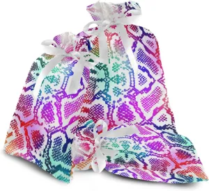 Colorful Lizard Skin 3 Pack Christmas Gift Bags, Drawstring Xmas Bag, Gift Wrapper Bag for Holiday and Parties