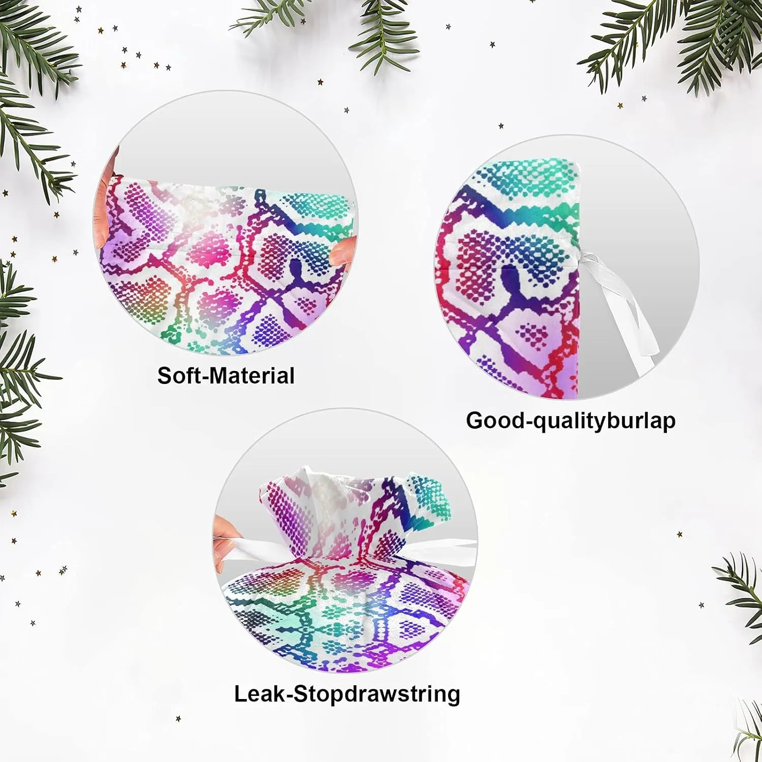 Colorful Lizard Skin 3 Pack Christmas Gift Bags, Drawstring Xmas Bag, Gift Wrapper Bag for Holiday and Parties