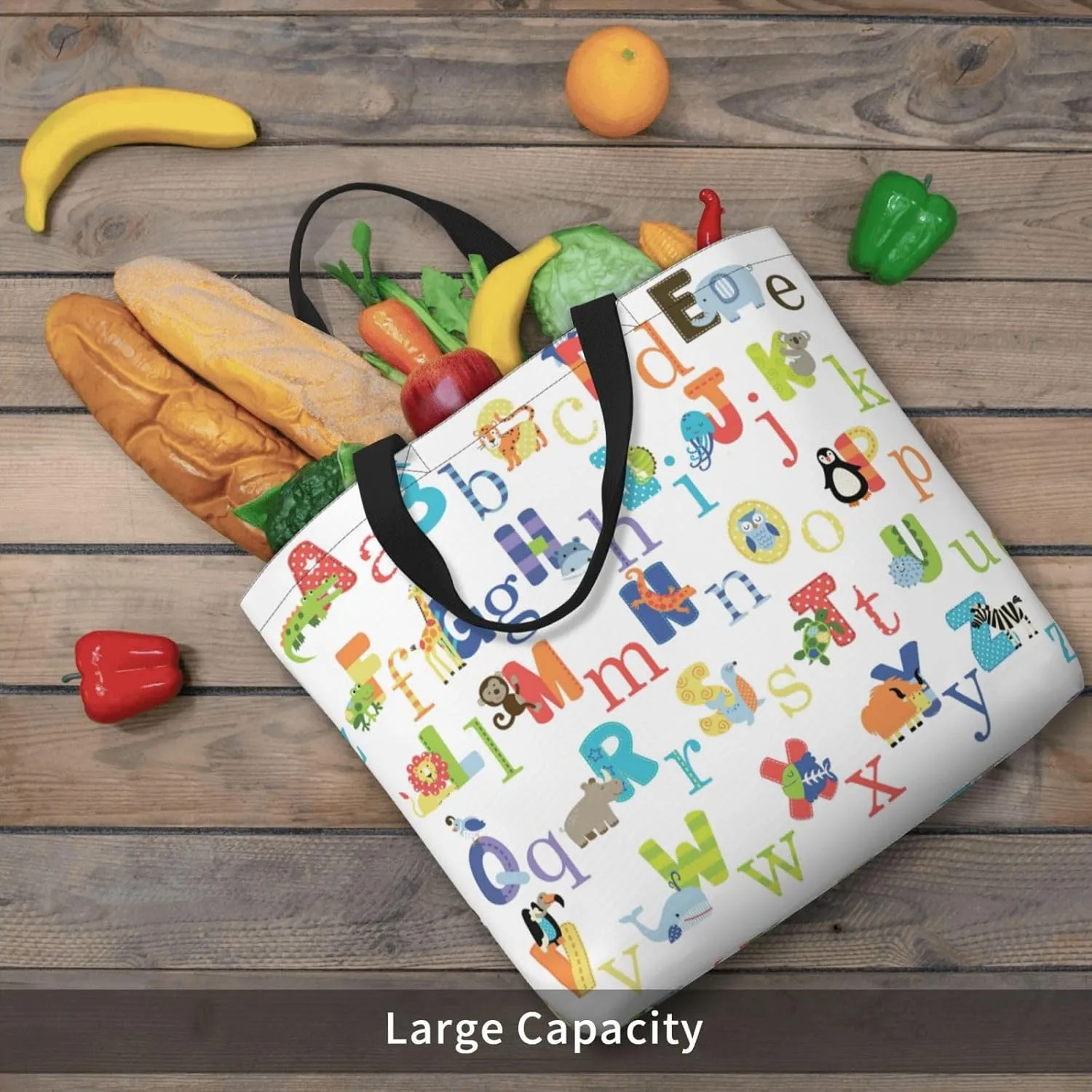 Colourful Animal Alphabet Duty Reusable Shopping One-Shoulder Bags â€“ Large Tote Bags Are Foldable