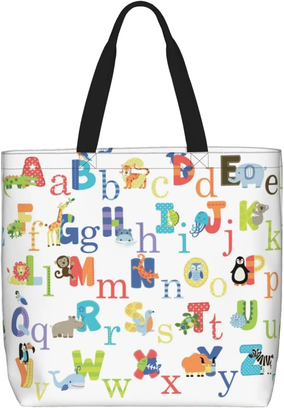 Colourful Animal Alphabet Duty Reusable Shopping One-Shoulder Bags â€“ Large Tote Bags Are Foldable