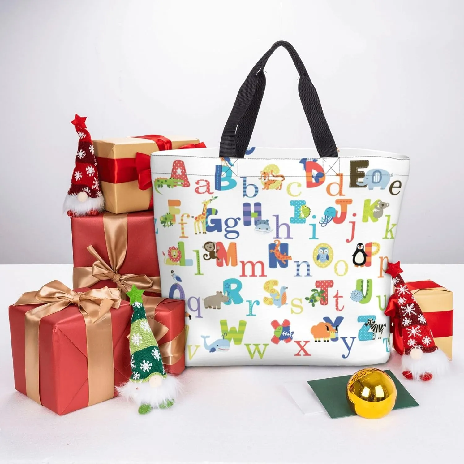 Colourful Animal Alphabet Duty Reusable Shopping One-Shoulder Bags â€“ Large Tote Bags Are Foldable