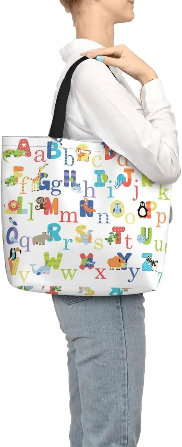 Colourful Animal Alphabet Duty Reusable Shopping One-Shoulder Bags â€“ Large Tote Bags Are Foldable
