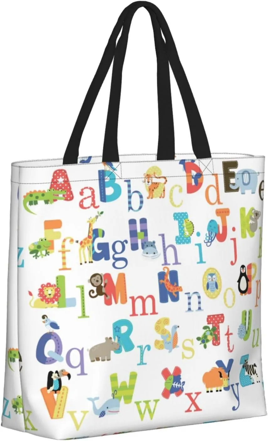Colourful Animal Alphabet Duty Reusable Shopping One-Shoulder Bags â€“ Large Tote Bags Are Foldable