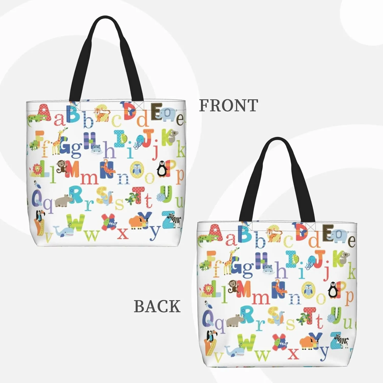 Colourful Animal Alphabet Duty Reusable Shopping One-Shoulder Bags â€“ Large Tote Bags Are Foldable