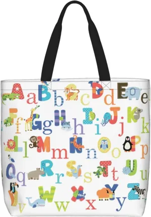Colourful Animal Alphabet Duty Reusable Shopping One-Shoulder Bags â€“ Large Tote Bags Are Foldable