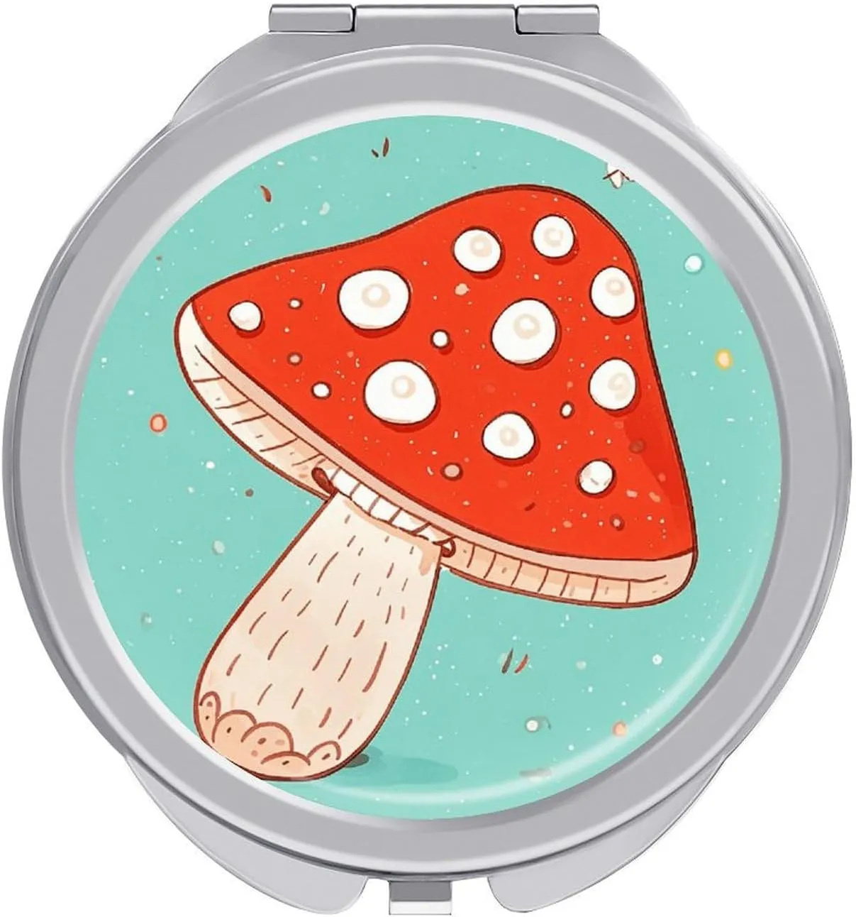 Compact Mirror Cartoon Mushroom Print Metal Pocket Travel Makeup Mirror Small Folding Portable Handheld Makeup Mirrors for Women